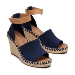 Brand New Women’s Toms Navy Espadrilles Sandals Wedge Heel